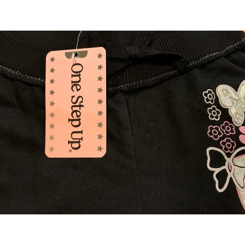 One Step Up Girls Pants 5 New with Tags Black Pink Daddy's Princess Butterflies